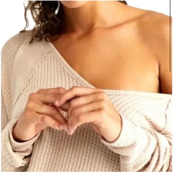 FREE PEOPLE NEW SANTA CLARA BOHO WESTERN COTTON WAFFLE THERMAL ALABASTER MEDIUM - Picture 3 of 11